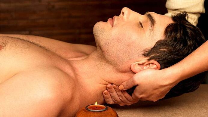 Massage of male erogenous points with essential oils